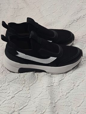 Mark Nason Black and White Slip-On Knit Sneakers